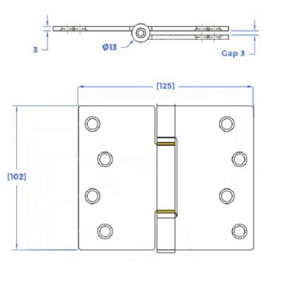 Stainless Steel Projection Hinge - Self Lubricating Phosphor Bronze Washered  - 316 Marine Grade  - 160kg Max Load Bearing